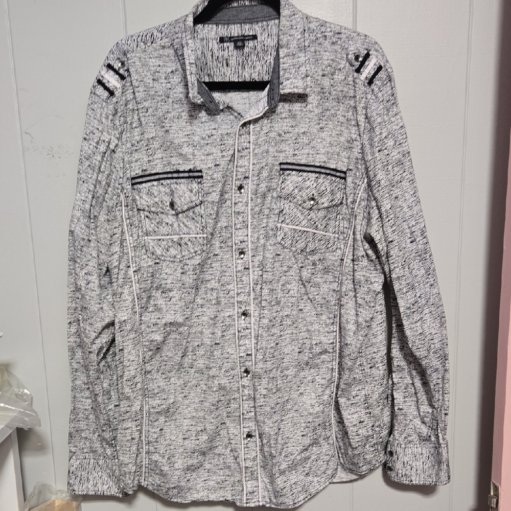 INC International Concepts MENS Black and White Patterned Shirt